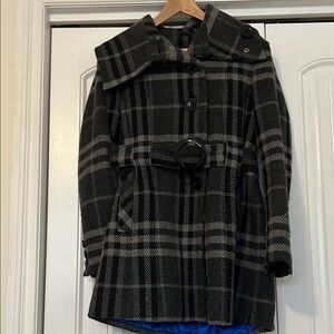 Twik Black and Gray Plaid Coat